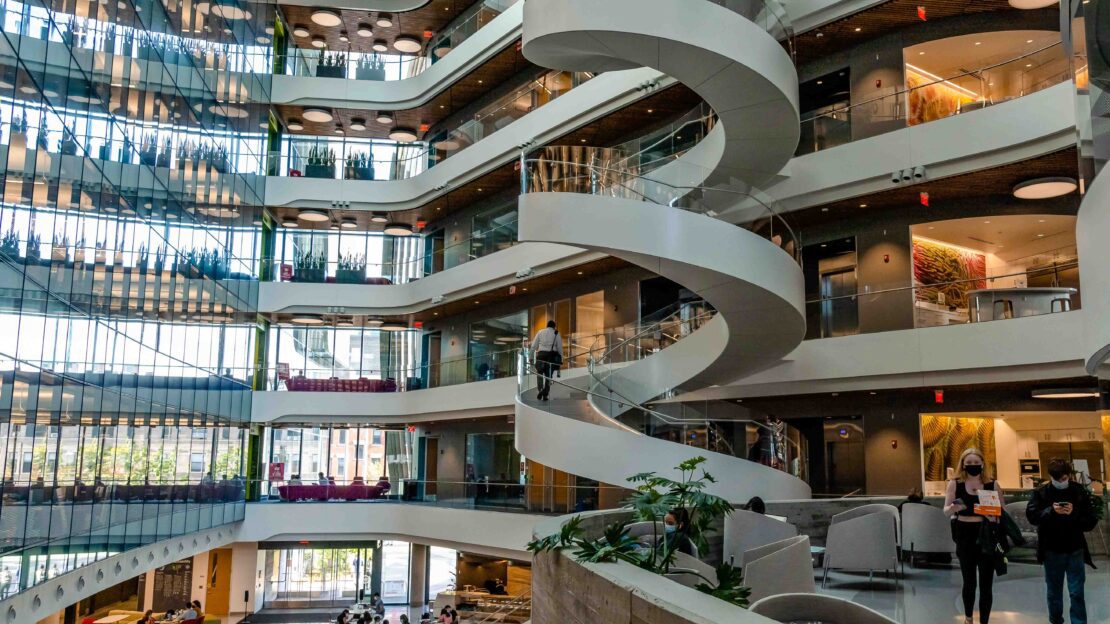 Interior of the Interdisciplinary Science Engineering Complex building at Northeastern University.